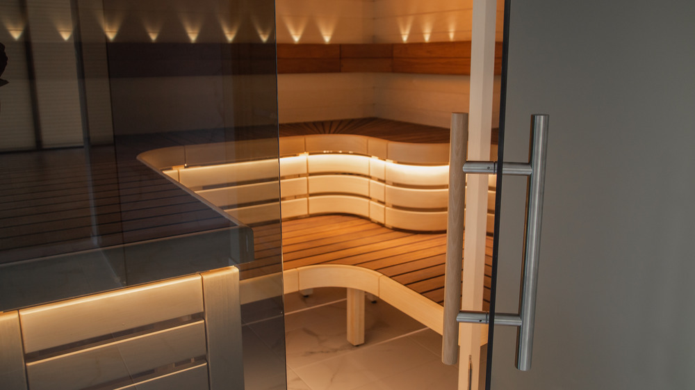 Infrared sauna with door open