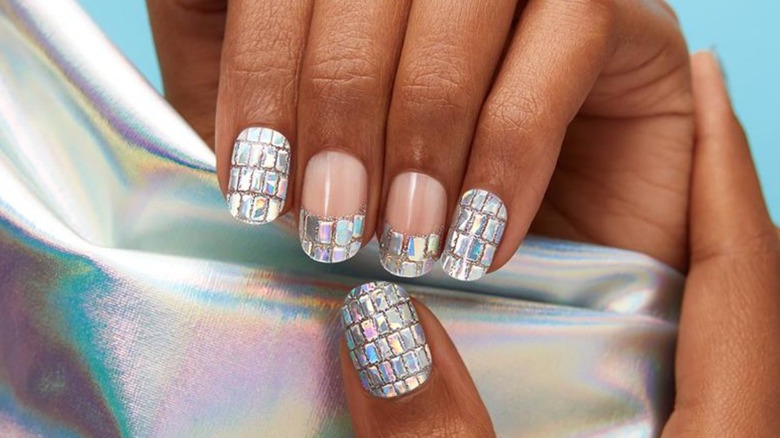 Disco ball semi-cured nails