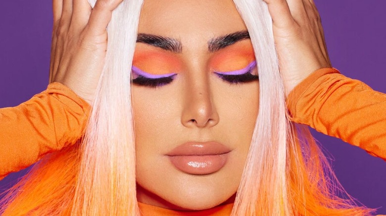 Huda Kattan wearing color block palette