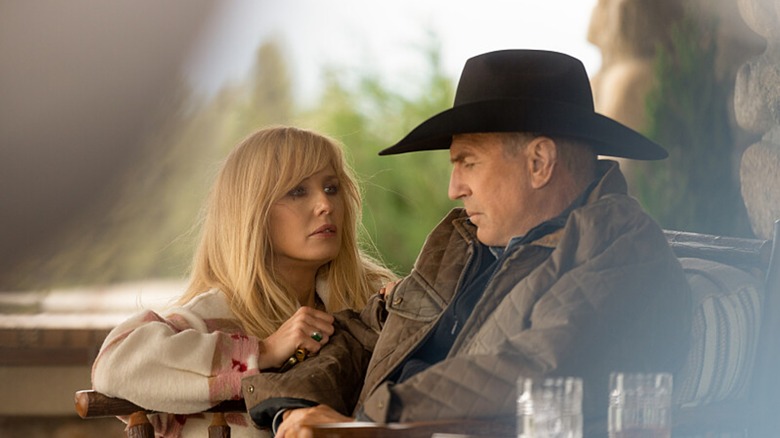 Kelly Reilly and Kevin Costner as Beth Dutton and John Dutton on Yellowstone