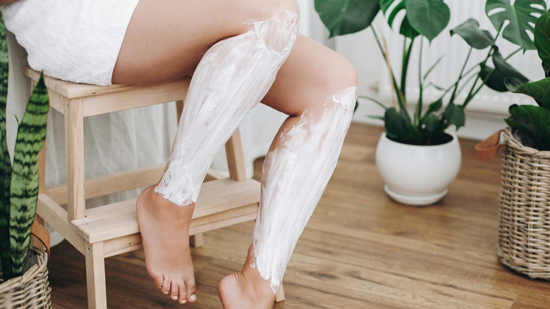 leg covered in shaving cream