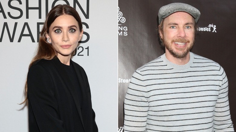 Ashley Olsen poses for a photo (left) Dax Shepard smiles (right)