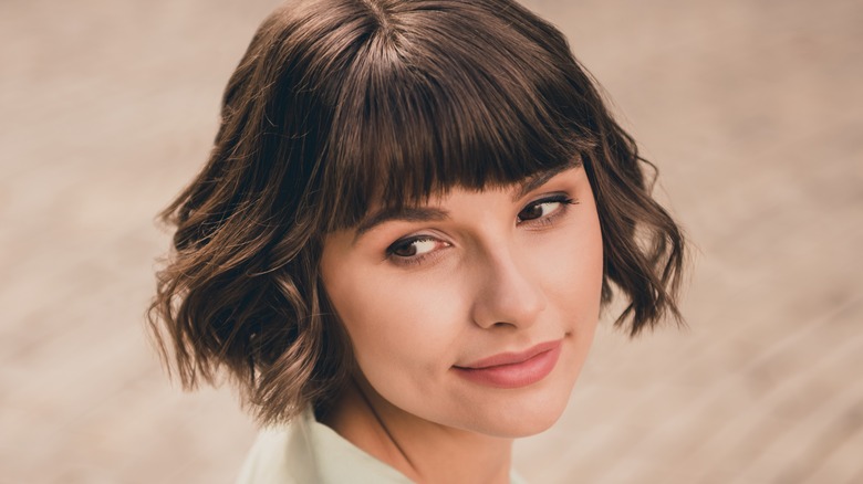 happy woman with short bob