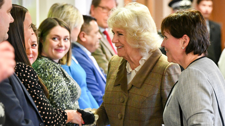 Camilla Parker Bowles speaking to royal fans