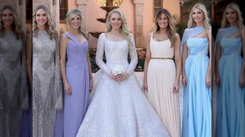 Ivanka Trump and family posing at Tiffany Trump's wedding