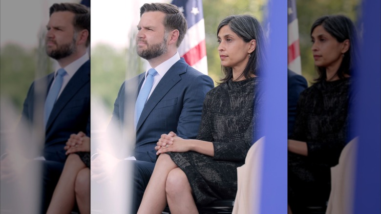 Vice President JD Vance and his wife Usha Vance listen during the 44th annual National Peace Officers' Memorial Service at the U.S. Capitol on May 15, 2025 in Washington, DC.