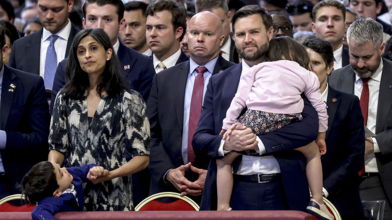 JD Vance, his wife second lady Usha Vance and their children attend Mass on Good Friday at St. Peter's Basilica on April 18, 2025 in Vatican City, Vatican