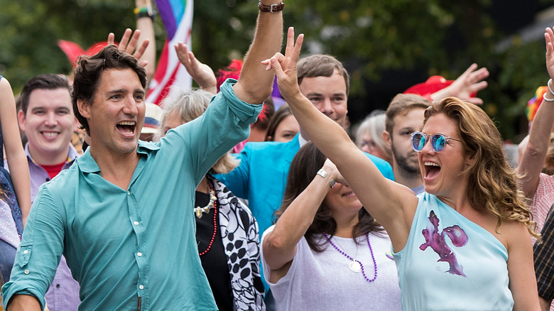 Sophie Grégoire Trudeau and Justin Trudeau celebrating at a Pride event