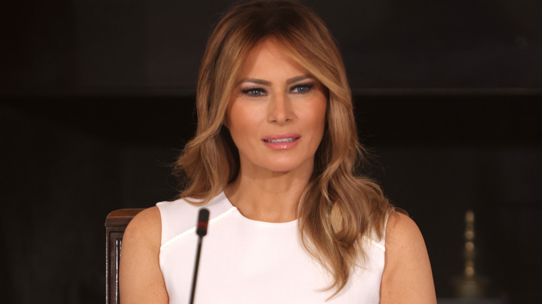 Melania Trump, looking inscrutable