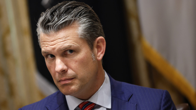 U.S. Secretary of War Pete Hegseth during a meeting with U.S. President Donald Trump and President of Argentina Javier Milei in the Cabinet Room at the White House on October 14, 2025 in Washington, DC.