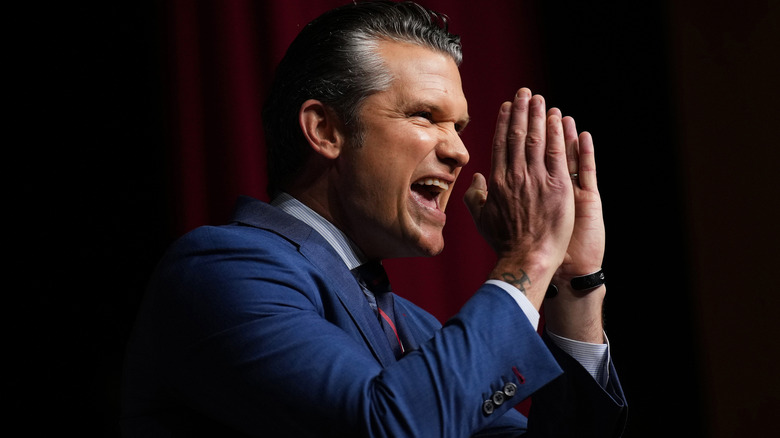 Secretary of War Pete Hegseth speaks to senior military leaders at Marine Corps Base Quantico on September 30, 2025 in Quantico, Virginia.