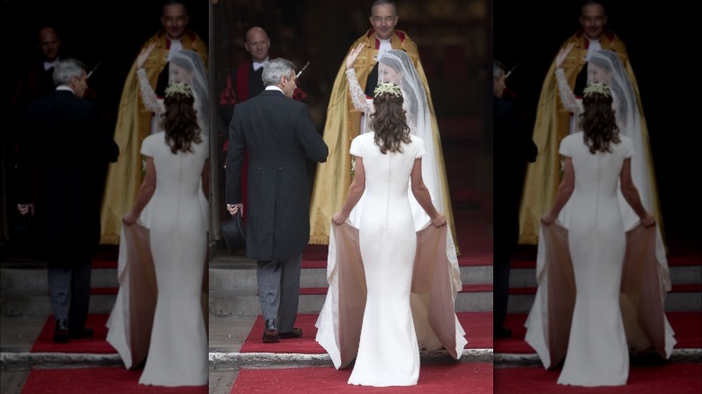 Pippa carrying Kate Middleton's train at royal wedding