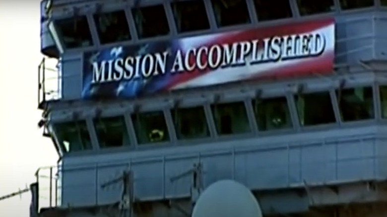 The Mission Accomplished banner seen during George W. Bush's speech