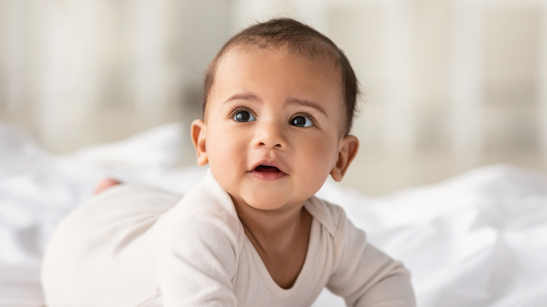 Baby girl crawling
