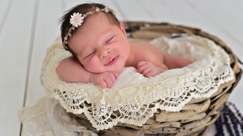 newborn baby girl with flower crown