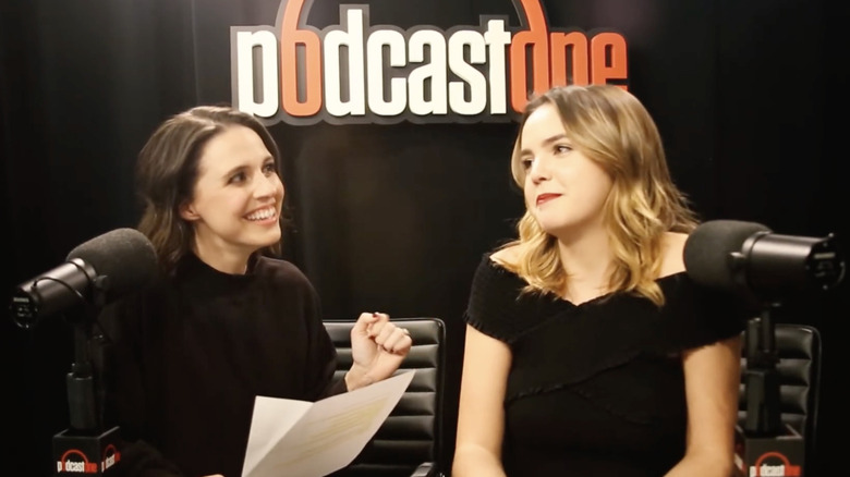 Sisters Kaitlin Vilasuso and Bailee Madison recording their podcast