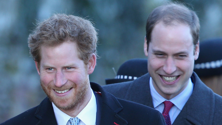 Prince Harry and Prince William walking and smiling