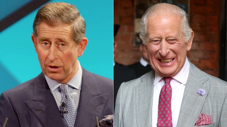 Younger picture of then-Prince Charles next to more recent photo of King Charles III