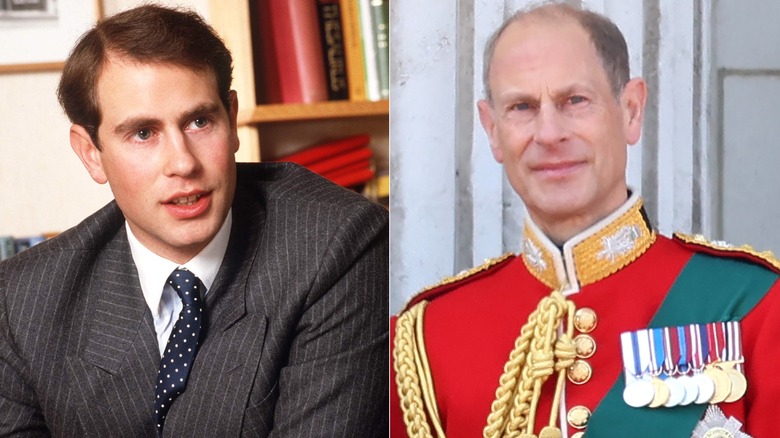 Younger picture of Prince Edward next to more recent picture of Prince Edward
