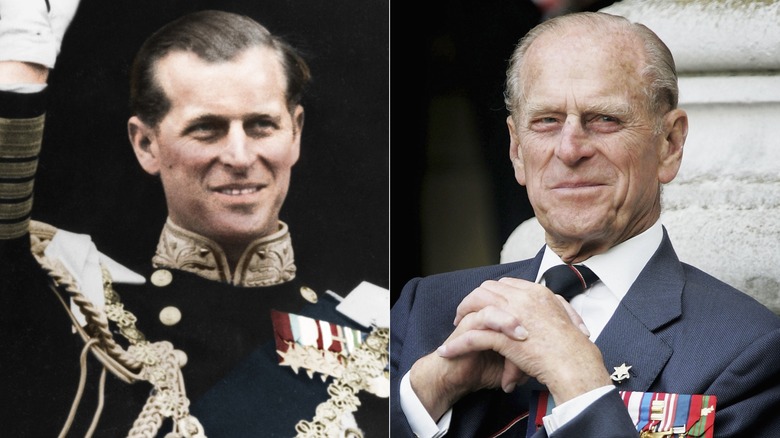 Younger photo of Prince Philip next to more recent phot of Prince Philip