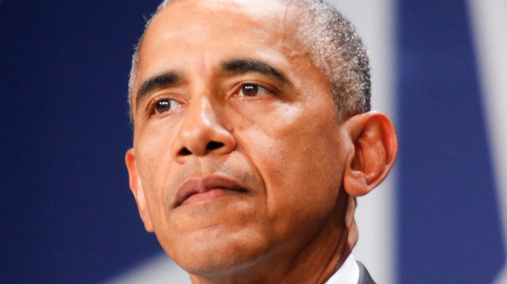 Barack Obama staring into audience