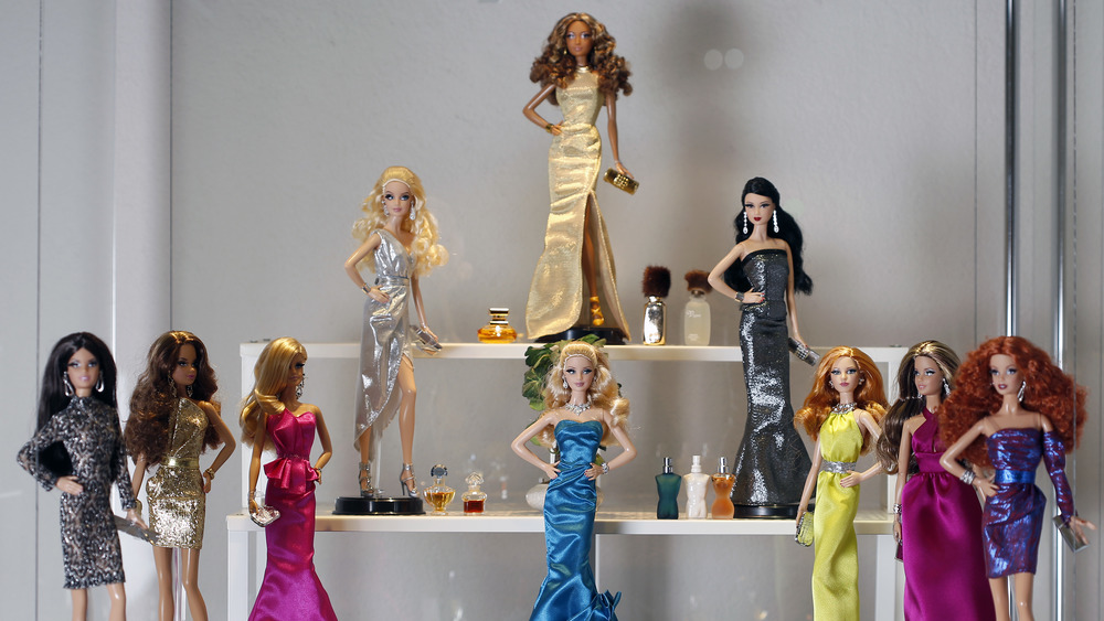 A selection of Barbie dolls on display