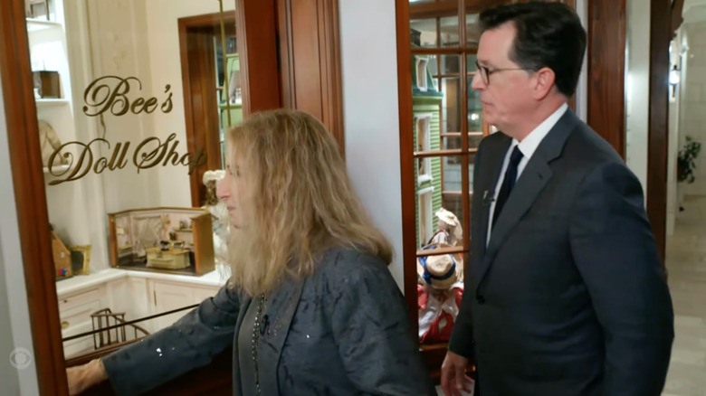 Barbra Streisand touring her basement mall with Stephen Colbert