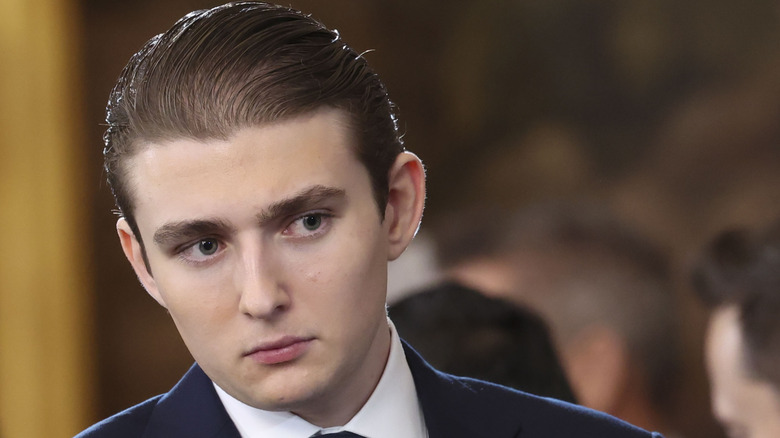 image of Barron Trump with his head slightly inclined to the right and looking to the left
