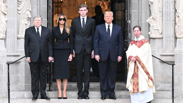 The Trump family outside of a church for the funeral of Melania's mother Amalija Knavs