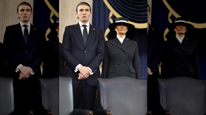 Barron Trump standing next to Melania Trump at Donald Trump's 2025 inauguration