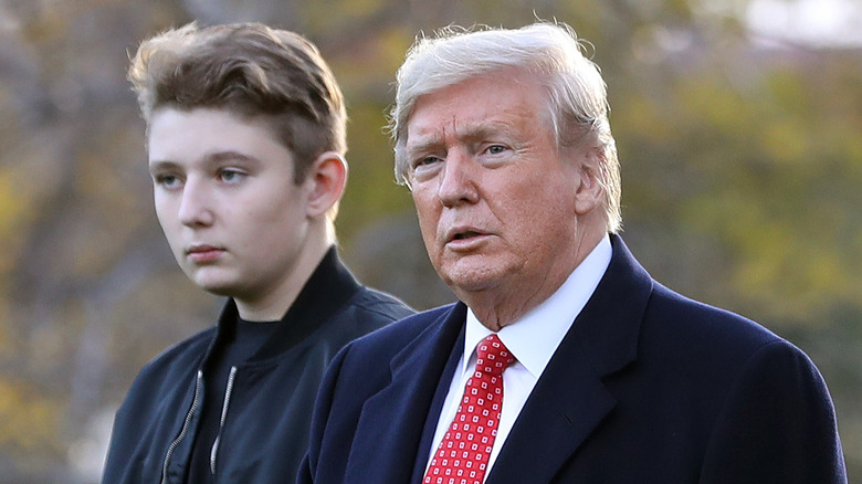 Barron and Donald Trump looking serious