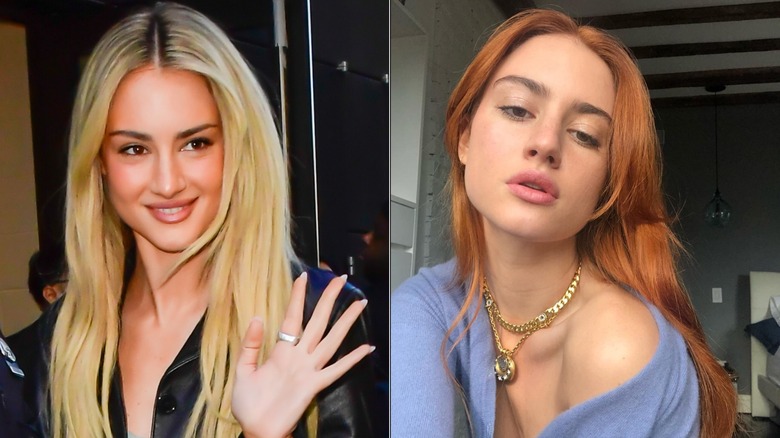 side-by-side of Grace Van Patten as a blonde and redhead