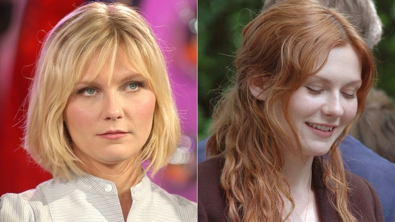 side-by-side of Kirsten Dunst as a blonde and redhead