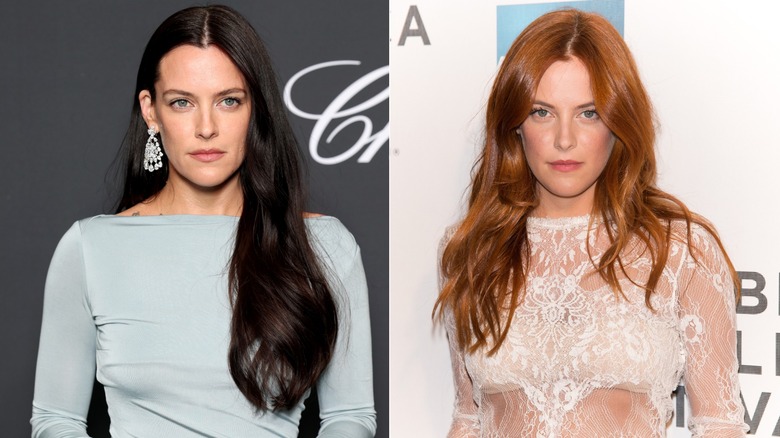 side-by-side of Riley Keogh as a brunette and redhead