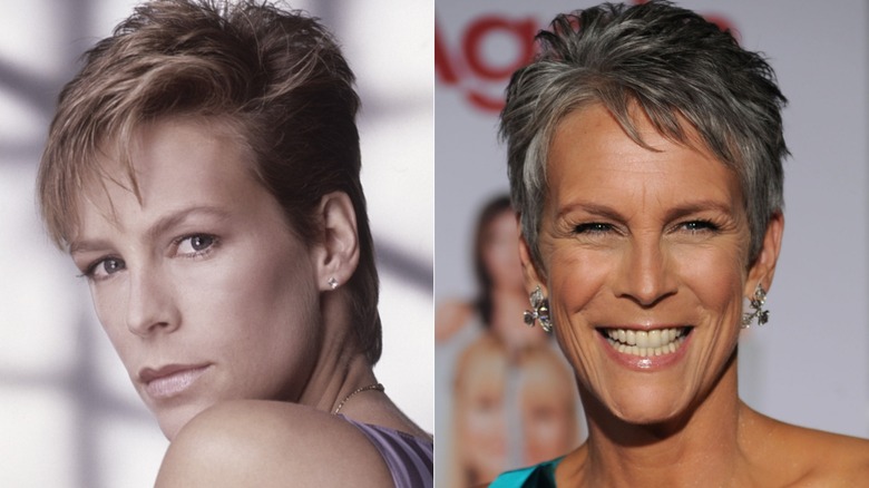 Two pictures of Jamie Lee Curtis. One from 1982, the other from 2010.