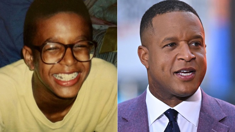 Split image of Craig Melvin as a kid and in 2025