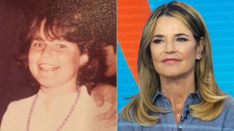 Split image of Savannah Guthrie as a kid and in 2026