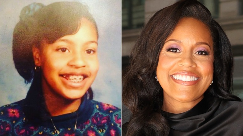 Split image of Sheinelle Jones in middle school and in 2026