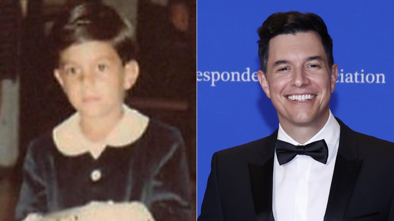 Split image of Tom Llamas at a wedding as a child and at an event in 2026