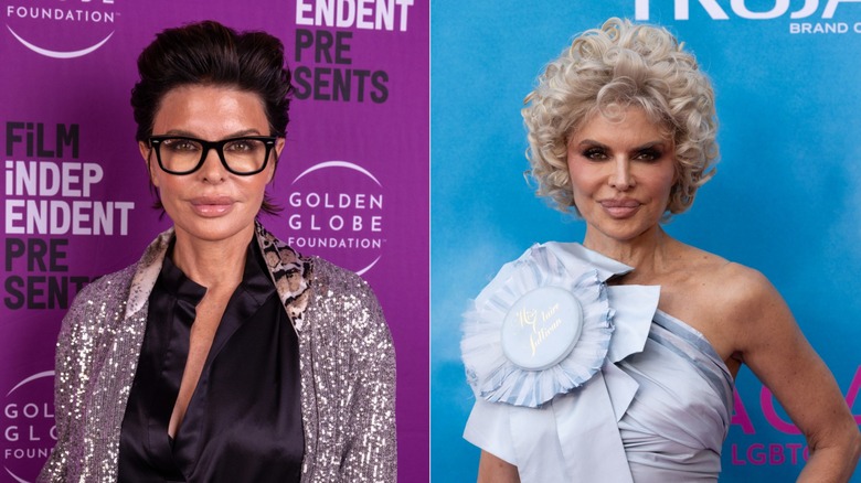 Side-by-side photos of Lisa Rinna with brunette and blond hair