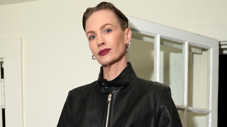 January Jones with slicked hair