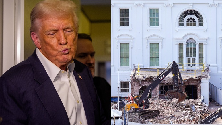 U.S. President Donald Trump, accompanied by U.S. Secretary of State Marco Rubio (R), takes a question from a reporter aboard Air Force One on October 27, 2025 (left)