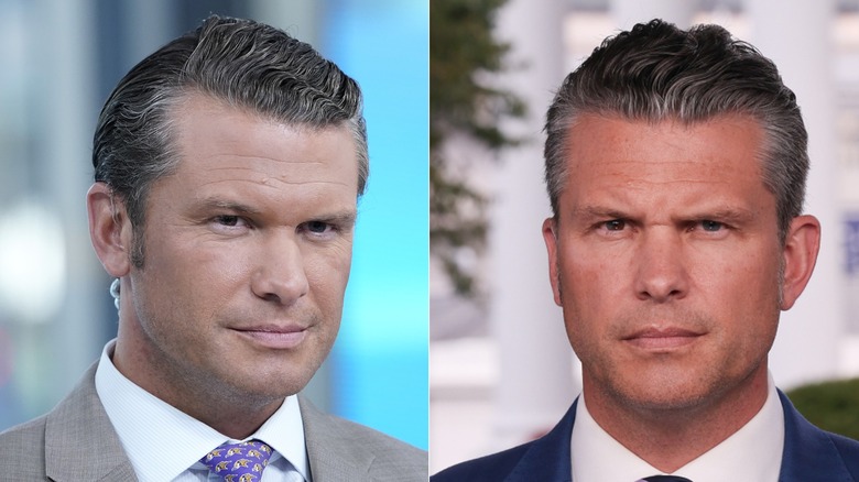 Pete Hegseth on the left and right, showing a much deeper tan and possible Botox