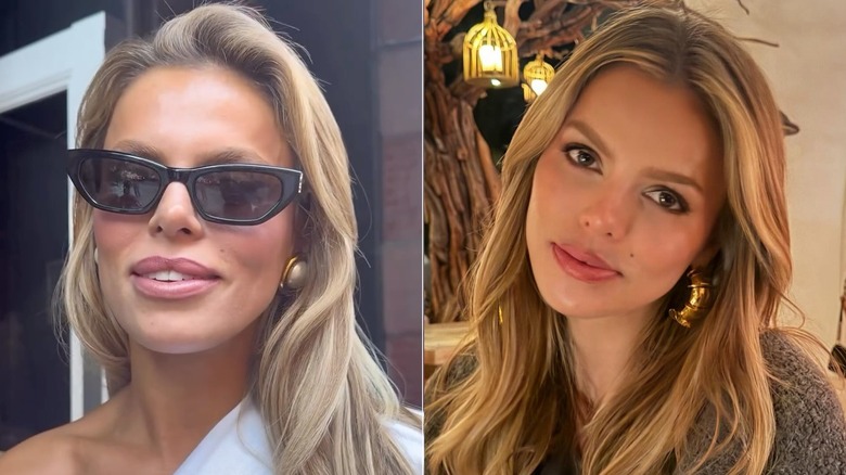 Brooks Nadar wearing dark sunglasses and white top and without sunglasses and big gold hoops