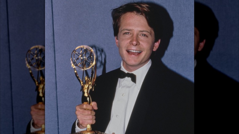 Michael J. Fox in a tux after winning an Emmy