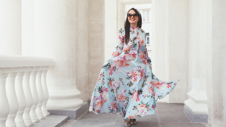Woman in floral dress