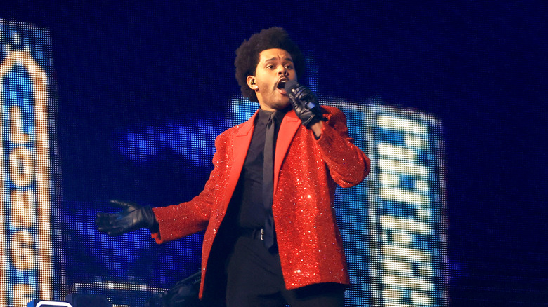 The Weeknd performing at the Super Bowl