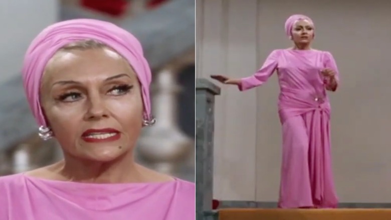 Gloria Swanson in a pink gown and turban on The Beverly Hillbillies