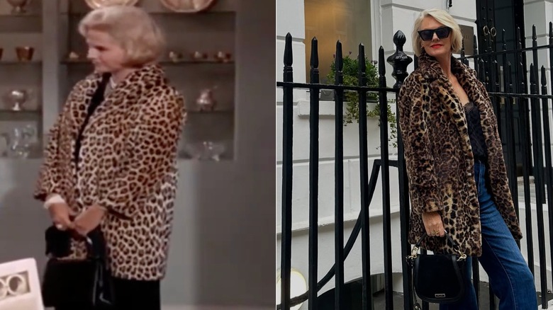 Martha Hyer in a leopard print coat and Granny in an episode of The Beverly Hillbillies