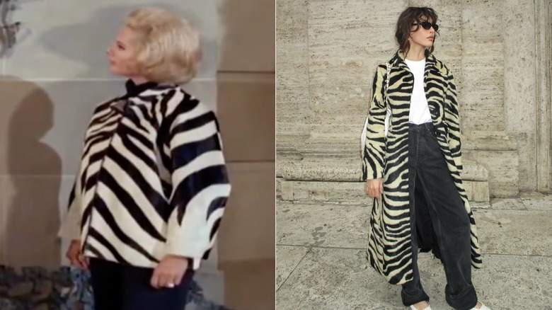 Martha Hyer in a zebra coat and a woman on Instagram in a zebra coat